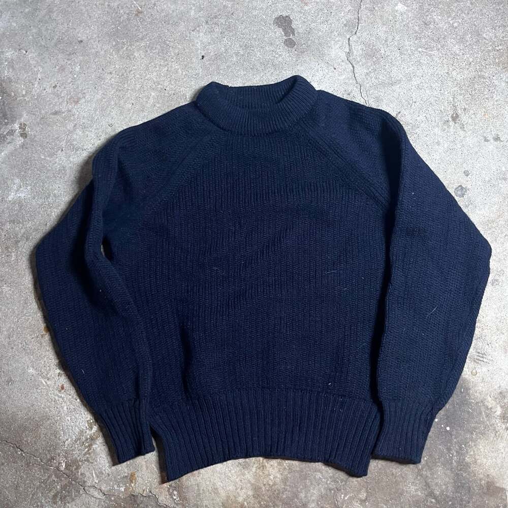 Vintage Pendleton Pure Virgin Wool Navy Blue Mock Neck Raglan Pullover Sweater